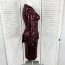 Oleg Cassini Vintage  Sequin Peplum Sheath Party Dress Maroon Red 10 Long Sleeve Photo 2