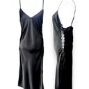 Victoria's Secret  Slip Dress Long Strappy Corset Sides Sz M Black Satin Gown Sexy Photo 2