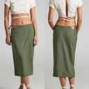 LIONESS  Fazio Side Cutout Mid Rise Straight Fit Midi Skirt Khaki Green Womens XS Photo 1