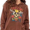 Volcom Women’s  Truly Stoked Oversized Hoodie brown skull & roses sz medium Photo 1