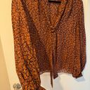 Theory  Blouson Sleeve Scarf Neck Silk Blouse in Rust Multi Color | S Photo 6