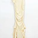 Micas NEW  Ruffled Hem Slit Maxi Dress Stretch Bodycon in Cream Small Photo 0