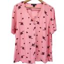 Something Navy  Womens L Short Sleeve Floral Blouse Mauve Pink V-Neck Viscose Photo 1