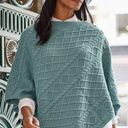 J.Jill Spruce Blue Cozy Cable-Knit Asymmetric Cotton Blend Poncho Sweater Sz S/L Photo 0