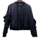 Guess  Black “Biella” Ruffled Bomber Jacket L Photo 5