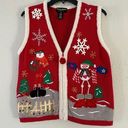 Theme Works Vintage Red Holiday Vest Santa Ugly Christmas Sweater Medium Petite Photo 0