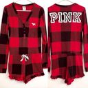 PINK - Victoria's Secret PINK VS VICTORIA'S SECRET Thermal Plaid Short Romper Red Black Long Sleeve PJs M Photo 2