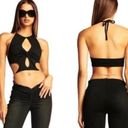 I am gia  Black Cut Out Pearl Chain Crop Top Photo 1