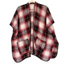 Boutique  Red Black White Tan Plaid Poncho Sweaters One Size Photo 1