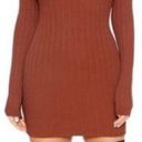 Naked Wardrobe  Long Sleeve Mock Neck Ribbed Bodycon Mini Dress: Rust Brown Photo 0