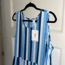 LuLaRoe Women’s Medium Eliana Tiered Tank Top • Blue Vertical Stripes Sleeveless Photo 3