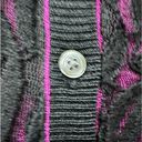 DKNY  Black Silk Cardigan Purple Lace Inlay Front Button Up Size Medium Photo 2