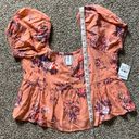 Abound NWT  Orange Floral Print Puff Sleeve Top Size Medium Photo 9