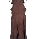 Cache  Lux Tadashi Shoji Dress Brown Ruched Taffeta Gown Size 6 Evening Collared Photo 5