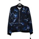 Donna Karan Watercolor Floral  Print Bomber Jacket in Black & Blue  Size Large Photo 0