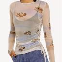 Hot Topic  Cherub Clouds Print Mesh Top Womens S Ivory Long Sleeve Ruching 90s Photo 1