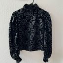 ZARA  Black Velvet Victorian Faux Leather Turtleneck Puff Sleeve Blouse S Photo 5