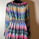 Honey Punch  Multicolor Abstract Print Long Sleeve Plunge Maxi Dress Size M Photo 4