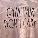 Rae Dunn  Cropped Boxy Active T-Shirt Gym Hair Don’t Care Pink Camo Size Small Photo 2