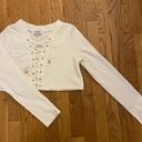 Sabo Skirt White Long Sleeve Lace up Tie Ribbed Crop Top Photo 1