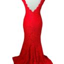 Betsy and Adam  Red Lace Mermaid Formal Maxi Dress Gown Sexy Romantic Feminine Photo 5