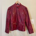 Chico's Chico’s Red LS Faux Leather‎ Moto Zip Up Jacket Diamond Stitch Size 1 Small Photo 9