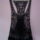 Solemio  M Tank Top Black Mesh Lace Eyelet Boho Swim Cover Sheer Photo 0