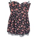 Sans Souci  Womens Floral Dress Cotton Strapless Fit & Flare Mini Black Red Photo 0