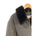 Jones New York  Jacket Womens XL Gray Green Microfiber Full Zip Faux Fur Photo 3