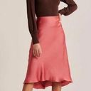 Abercrombie & Fitch  Coral Pink Satin Midi Slip Skirt Ruffle Edge Photo 0