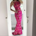 Cache RARE Vintage  Pink Top Beaded Paisley Open Back Y2K 2 S Printed Crop Gown Photo 8