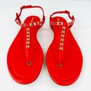 Salvatore Ferragamo  Tahiti Embellished Coral Leather Thong Logo Flat Sandals 7.5 Photo 5