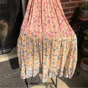 Angie Peach Floral Tiered Sleeveless Boho Ruffle Hem Crinkle Maxi Dress M Photo 6