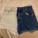 Pull & Bear White and Navy Blue High Waisted Two Toned Denim Shorts Photo 0