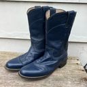 Justin Boots Vintage 90s Justin Roper Navy Blue Cowgirl Western Pull On Leather Boots 6 1/2B Photo 2