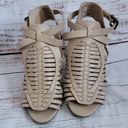 American Eagle  Tan Caged Block Heel Gladiator Peep Toe Womens Sandals Size 5.5W Photo 1