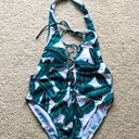 Bright green tropical leaf print onepiece swimsuit Size XL Photo 0