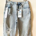 Tinseltown Bleached Distressed Embroidered Lighting Mom Jeans Photo 2