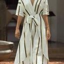 SANCIA Anika White Linen Blend Striped Waist Tie Midi Dress Size Medium Photo 0