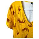 Modcloth  Shirt Womens 1X Wrap Shirt Giraffes Yellow Bow Belted Stretch All Over Photo 2