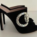 Gucci  Maxime Black Suede Crystal Horsebit Open Toe Mules High Heel Sandals 37.5 Photo 1