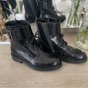 All Saints Donita Black Leather Combat Boots 37 Lace Up Zip Buckle Lug Sole Photo 4