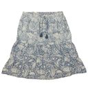 J.Jill  Vintage Chambray Jean Prairie Skirt XL Paisley Floral Tiered Boho Tassels Photo 2