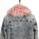 Juicy Couture  Black Label Pink Fur Collar Acid Wash Denim Sherpa Lined Jacket Photo 7