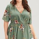 Bloomchic 761 Floral Print Wrap Ruffles Asymmetrical Hem Blouse Sage Green size 12 NWT Photo 0