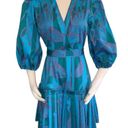 Alexis Sakura Blue Green Tropical Pleated Puff Sleeve Mini Dress sz XS $495 Photo 7