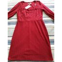 The Row  A- Dress Red Metallic Thread Empire Waist Square Neck Long Sleeve Pull On M Photo 4