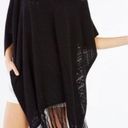 BCBGMAXAZRIA  Women's M L Drue Pointelle Sheer Lace Fringe Poncho Black Boho Goth Photo 11