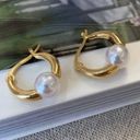 18K Gold Plated White Pearl Hoop Earrings for Women,Pearl Earrings Photo 0