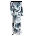 Sans Souci NWT Tropical Palm Print Off Shoulder Tie Maxi Dress 3/4 Sleeve M White F0100 Photo 1